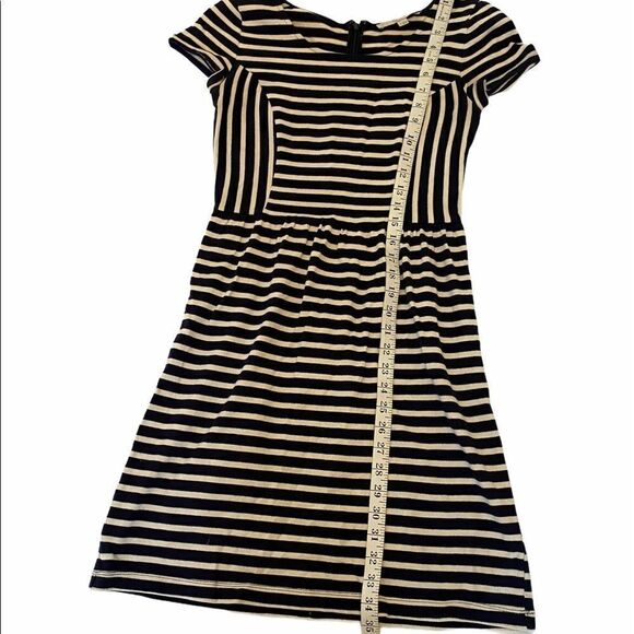 ANN TAYLOR Loft Navy&Tan Striped Tight Knit Dress - Picture 6 of 9